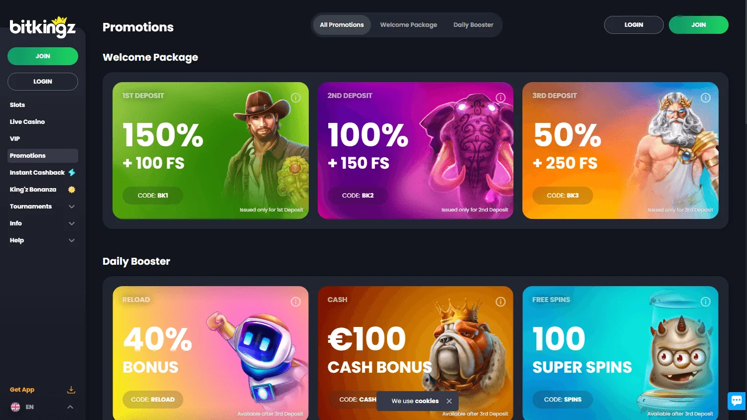 Bitkingz Casino desktop promotions screen