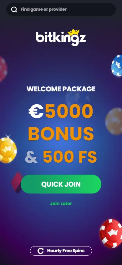 Bitkingz Casino mobile home screen on a smartphone